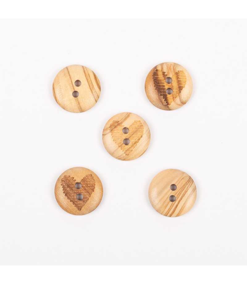 Boutons DROPS coeur bois 15mm  Ref 814